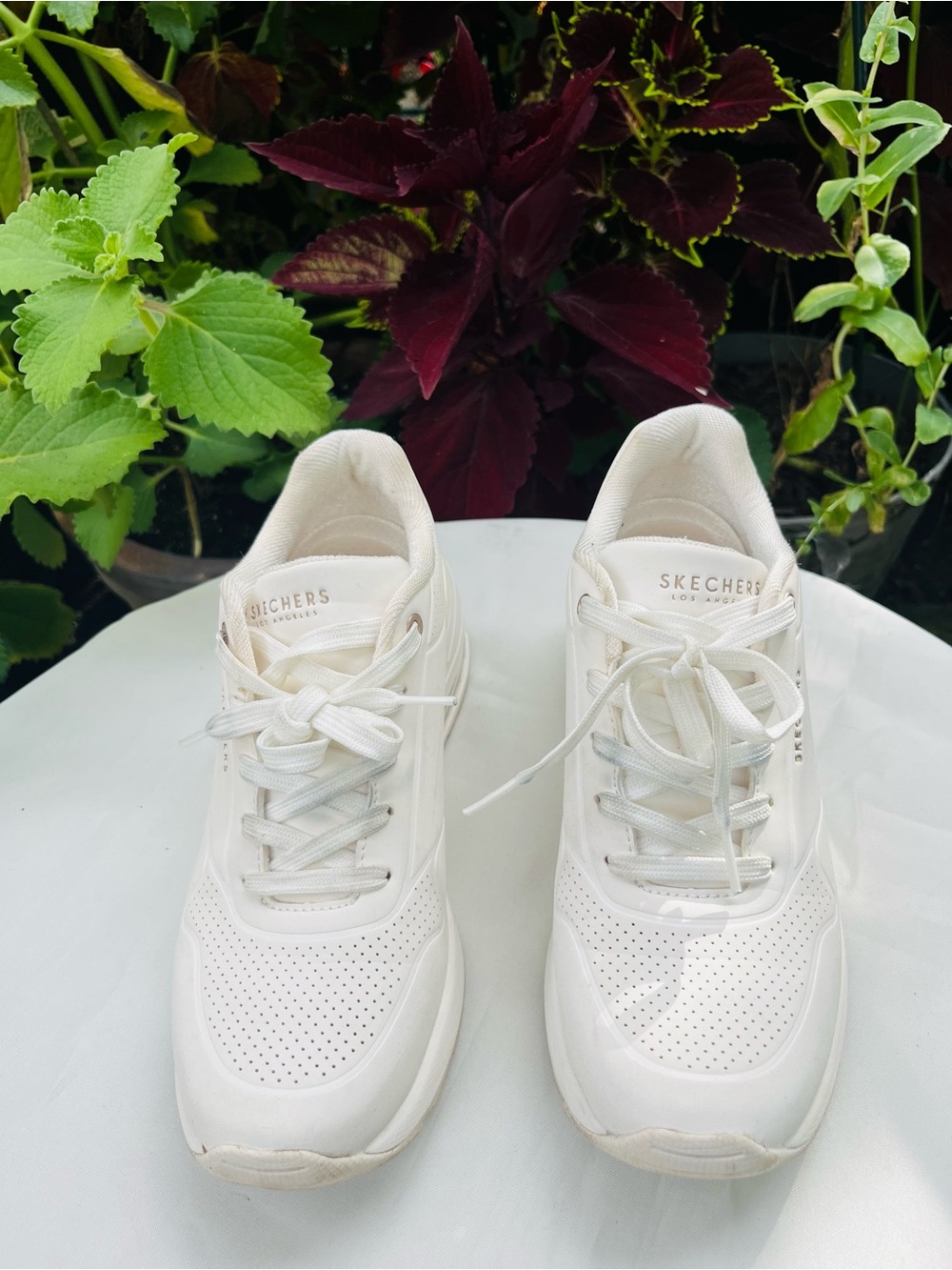Skechers Women's Cream Lace-Up Athletic Sneakers